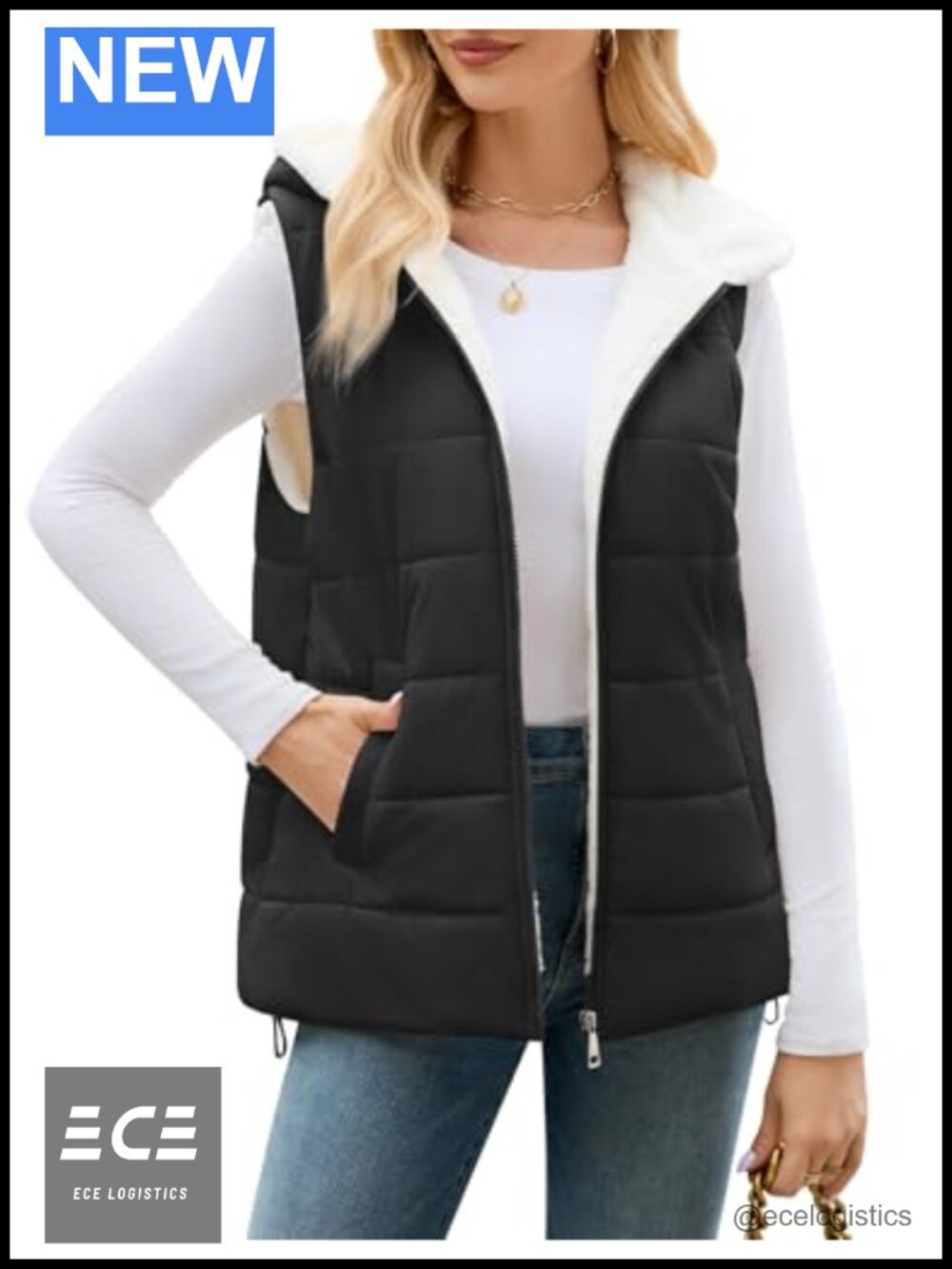 Women's Reversible Sherpa Fleece Zip Vest Hooded Warm Winter Outerwear